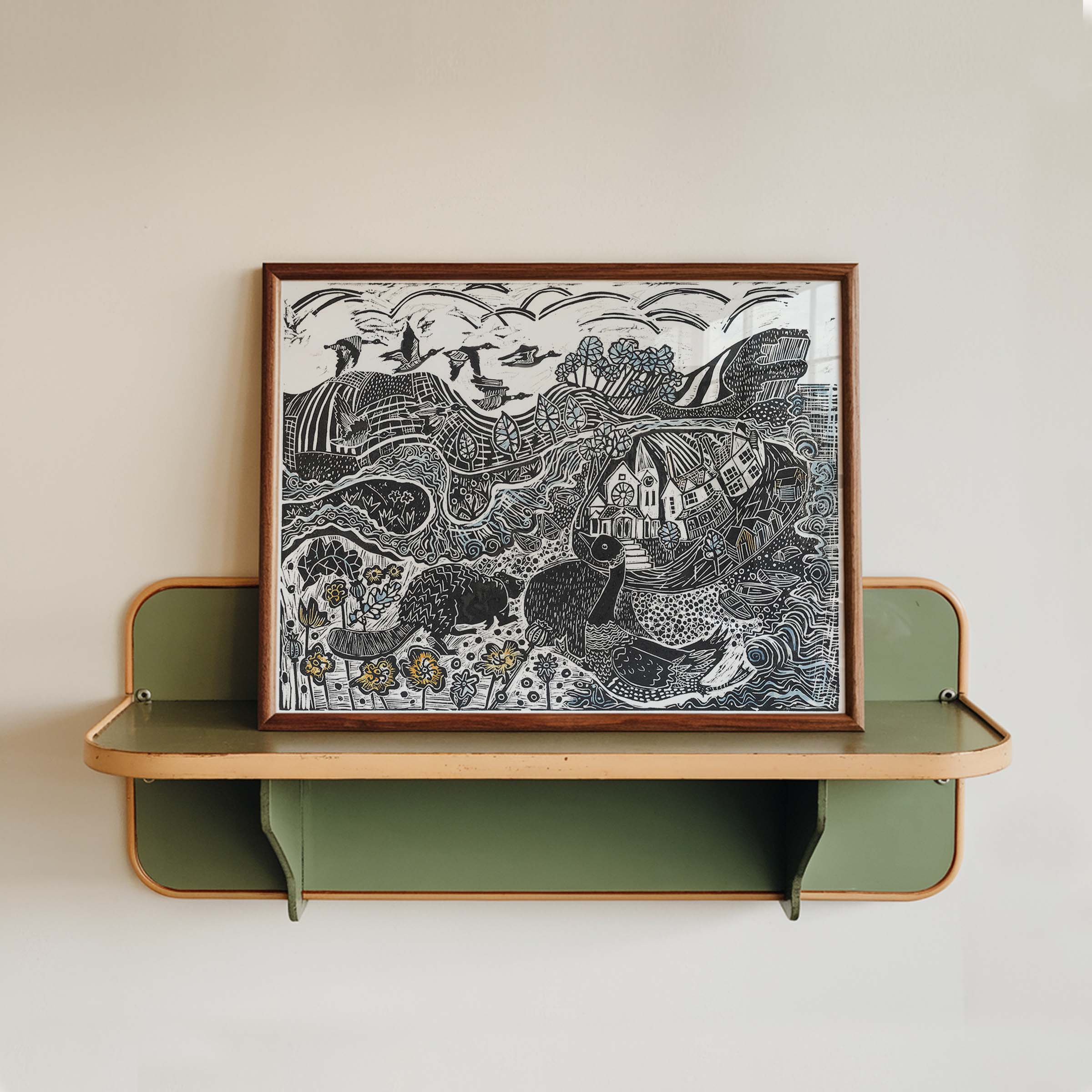 Budleigh Salterton: Sea & River Linocut