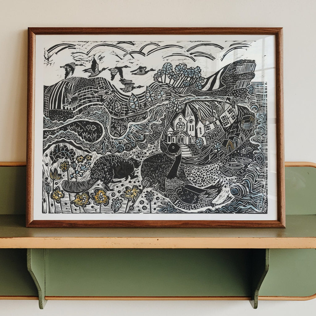 Sea & River Linocut