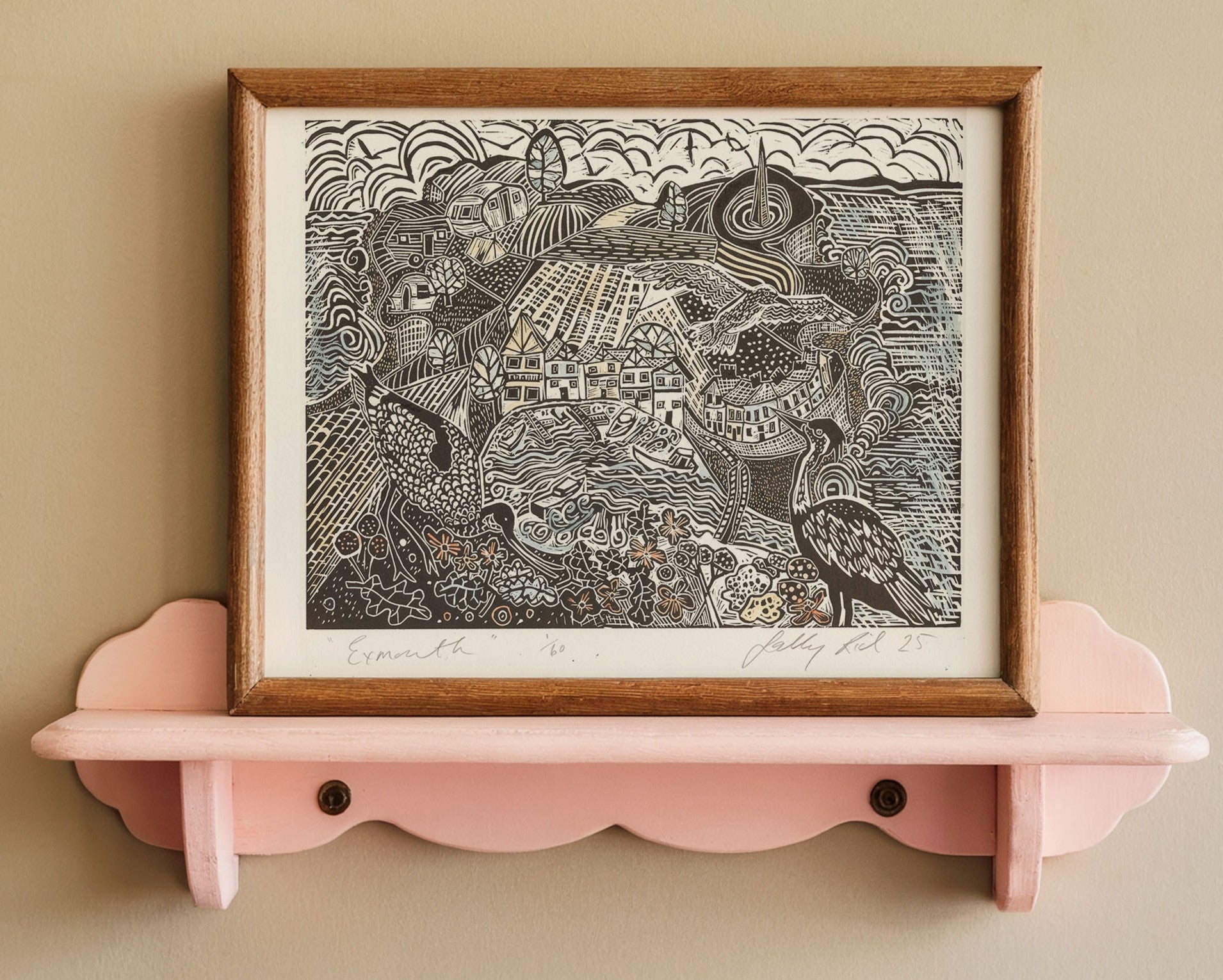 Exmouth on the Jurassic Coast linocut