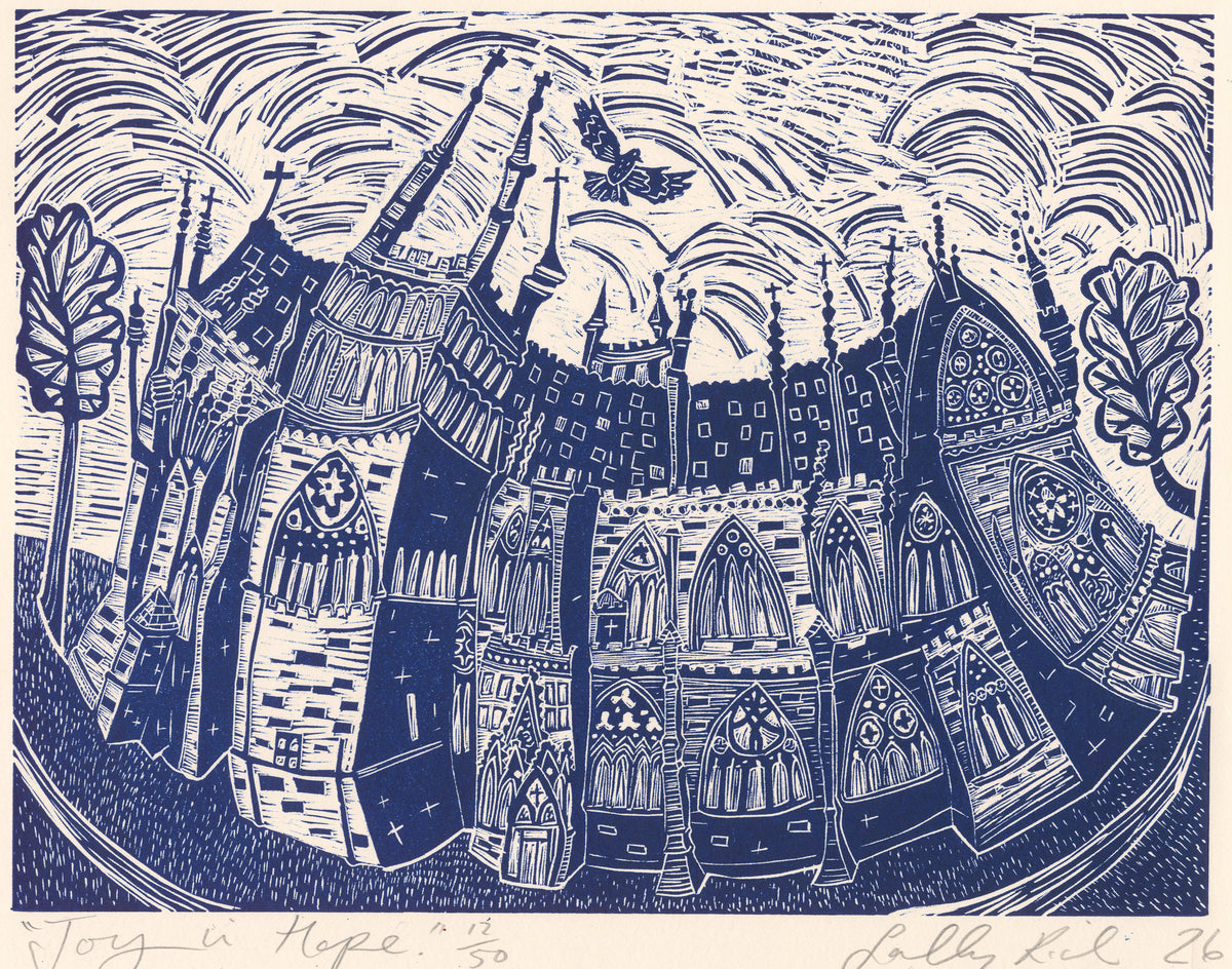 Joy in hope. Exeter Cathedral linocut. Original