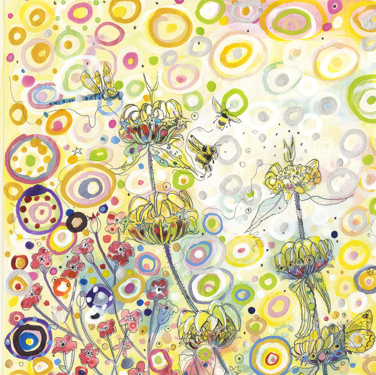 Summer flowers with bees. Original