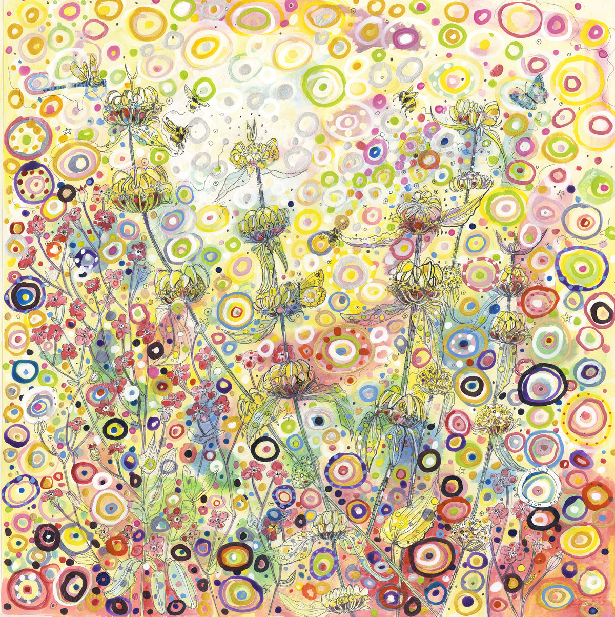 Summer flowers with bees. Original
