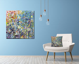 Luxury Flower Canvas on Blue wall Colourful