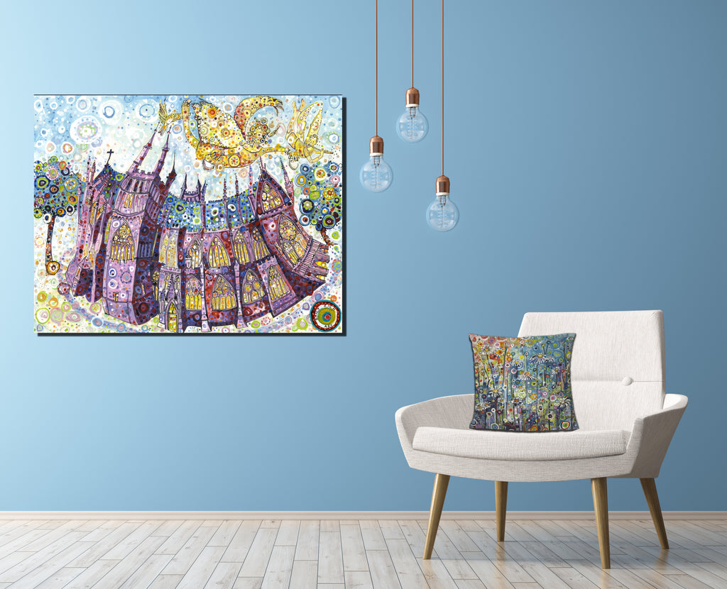 Luxury Cathedral Canvas on Blue wall Colourful
