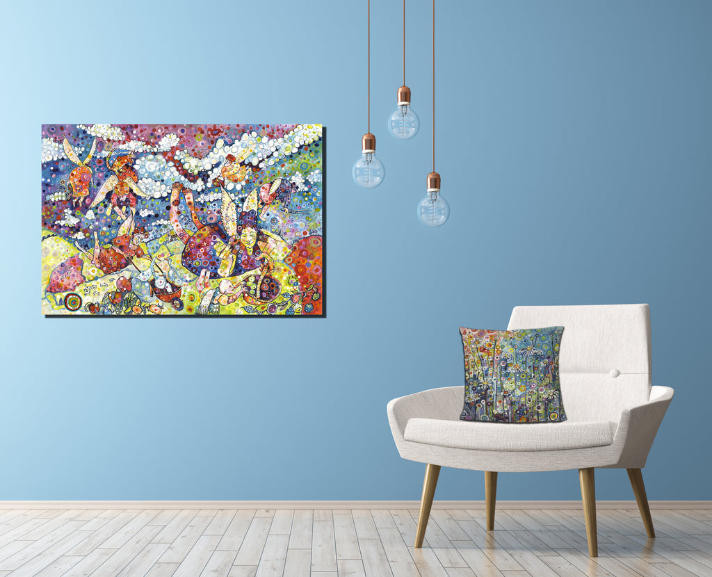 Luxury Angel Canvas on Blue wall Colourful