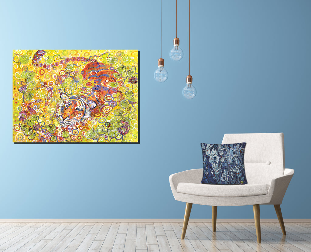 Tiger canvas on blue background