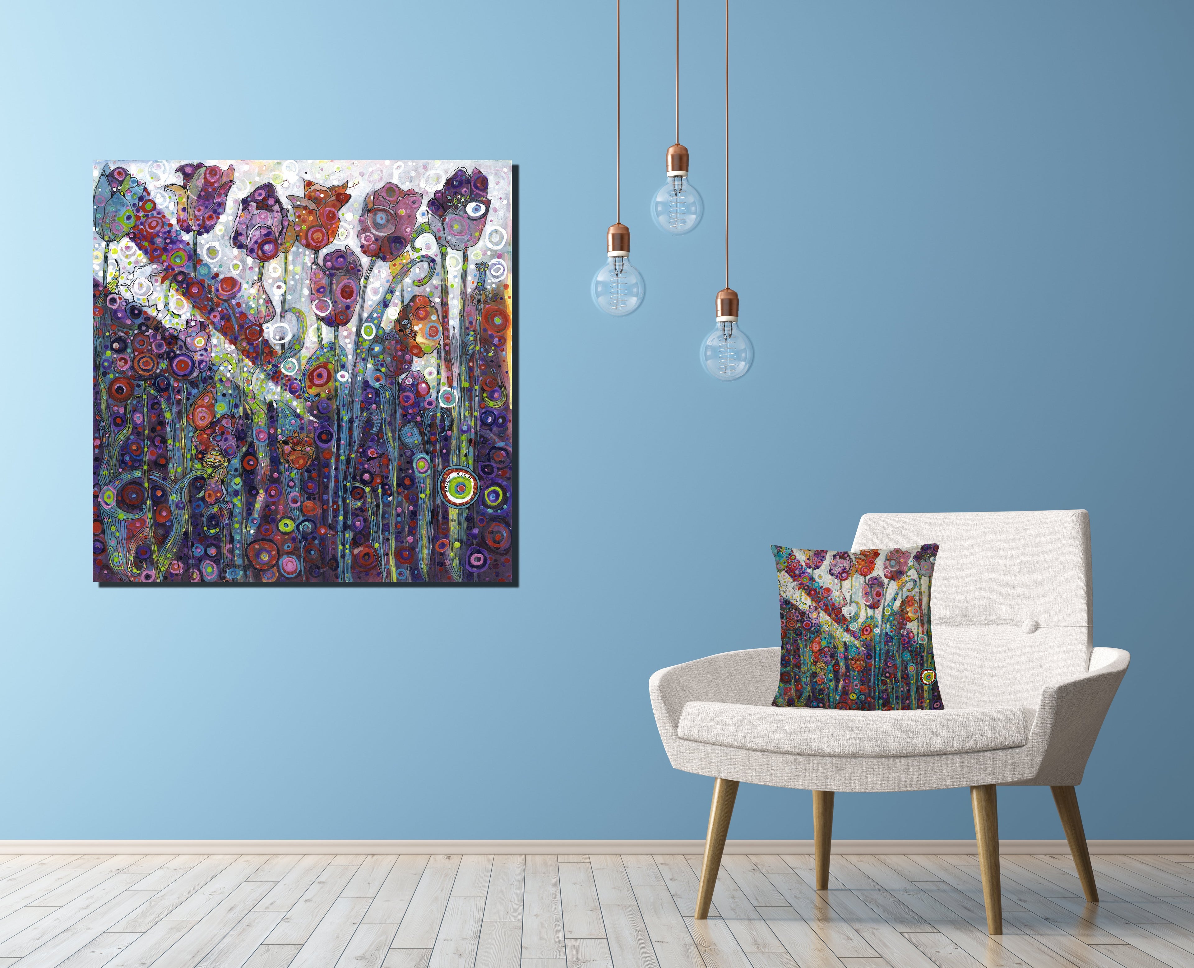 Luxury Flower Canvas on Blue wall Colourful