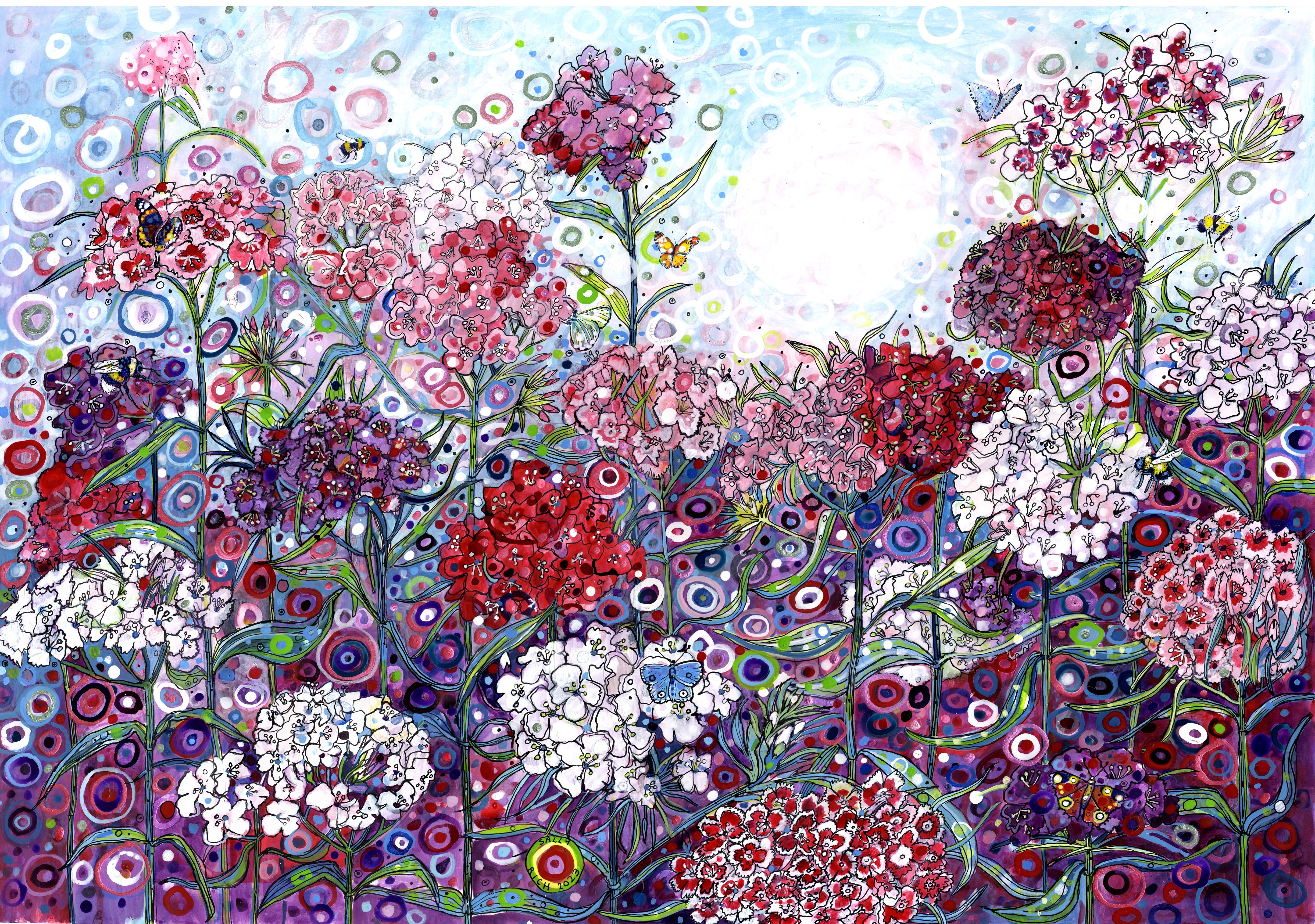 Sweet William with butterfly’s and bees giclee  print