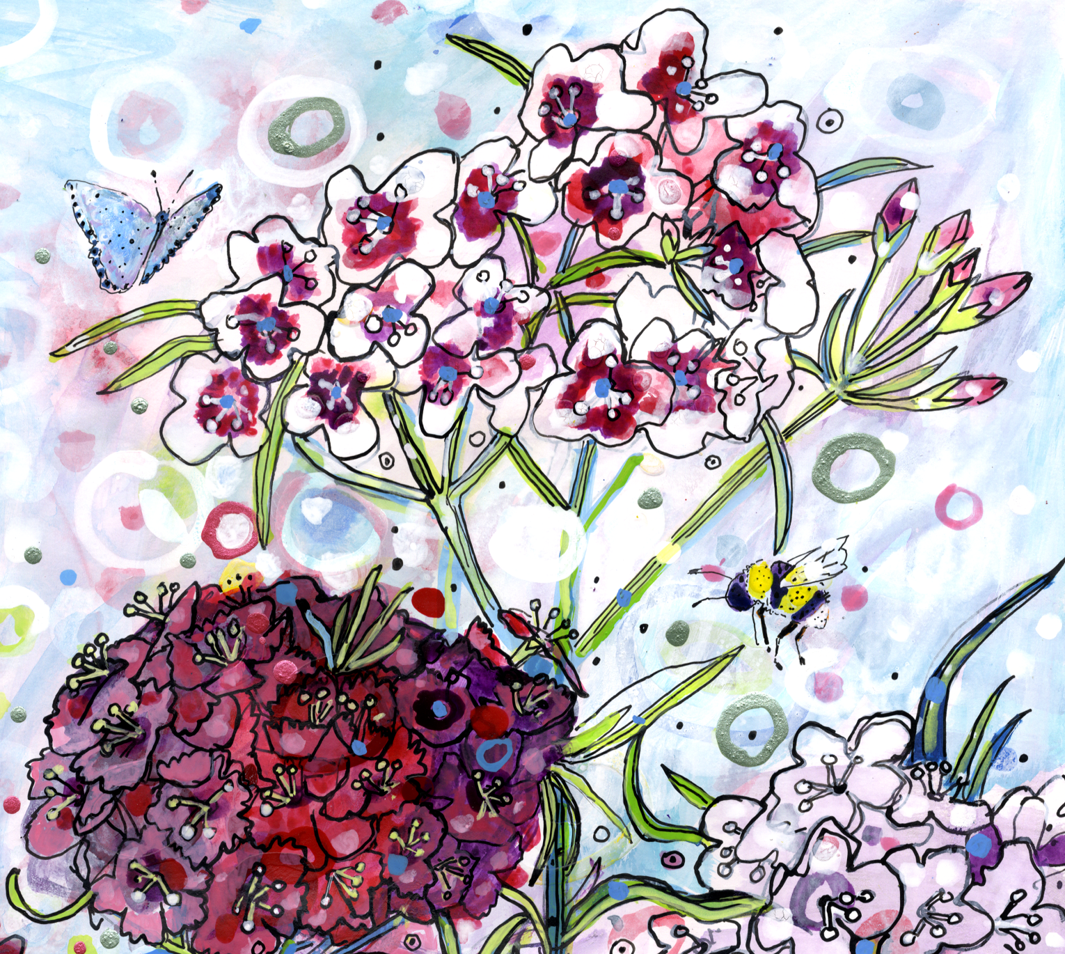 Sweet Williams with Butterflies Original